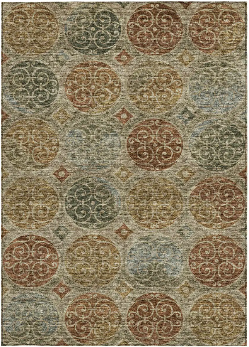 Taupe Green And Gold Trellis Washable Indoor Outdoor Area Rug Photo 7