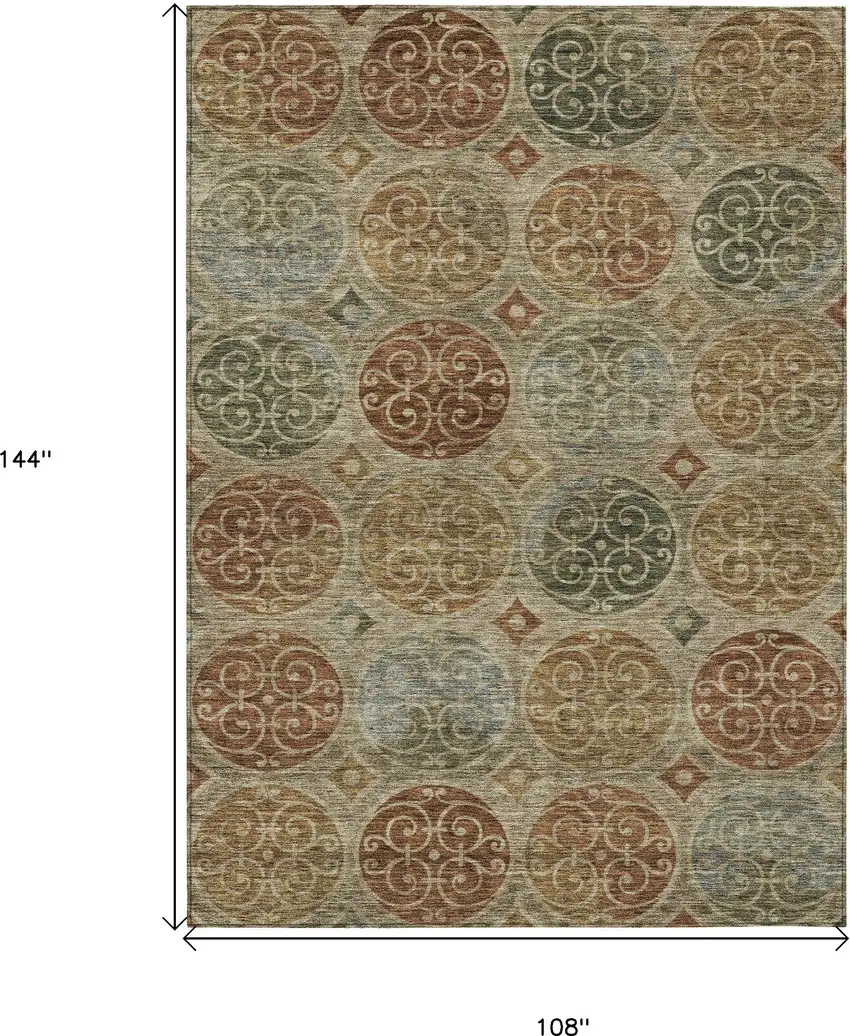 Taupe Green And Gold Trellis Washable Indoor Outdoor Area Rug Photo 3
