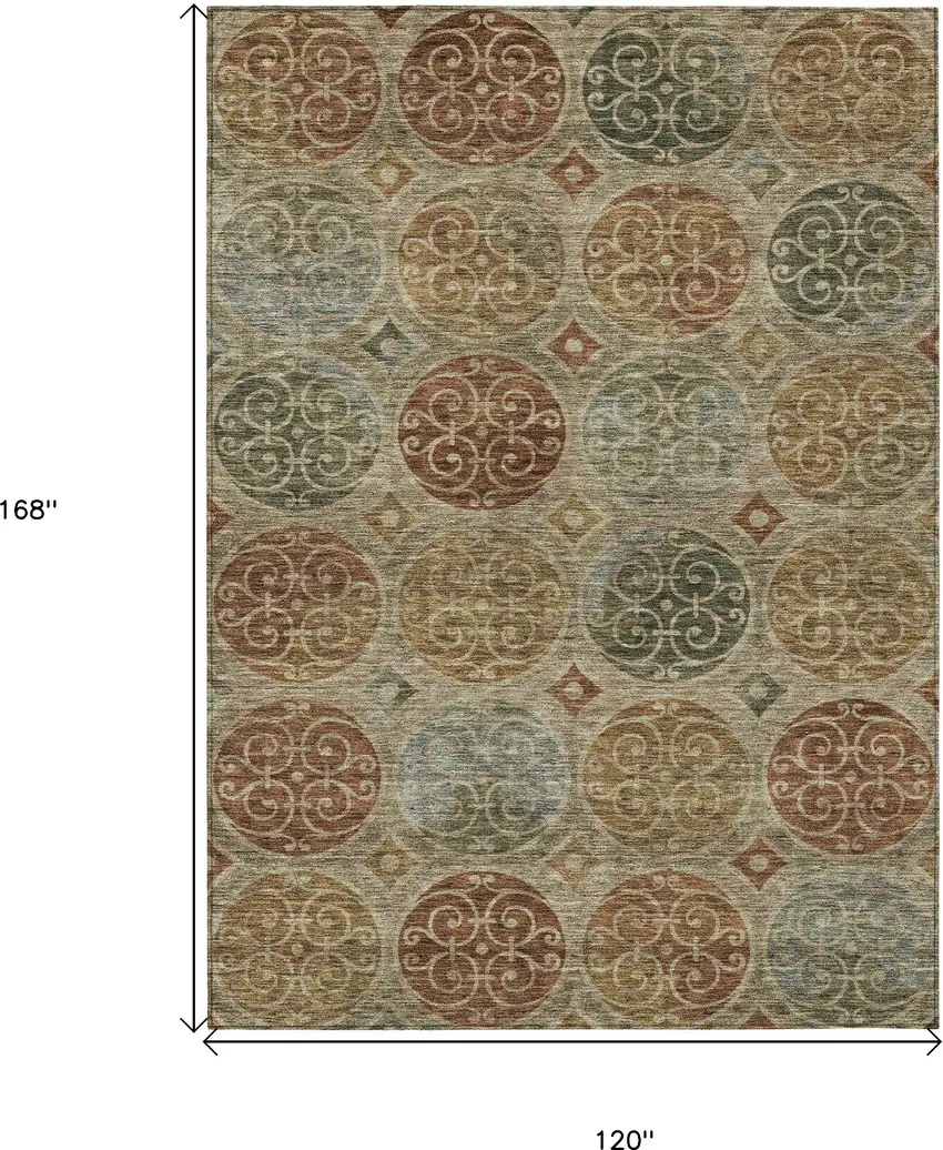 Taupe Green And Gold Trellis Washable Indoor Outdoor Area Rug Photo 3