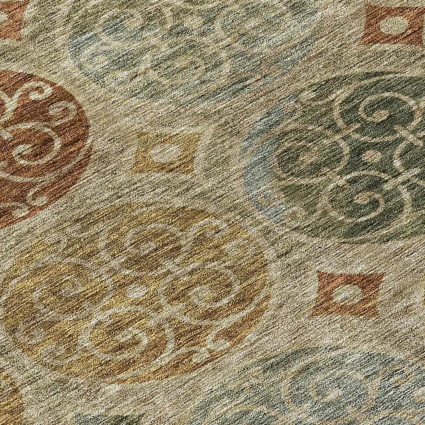 Taupe Green And Gold Trellis Washable Indoor Outdoor Area Rug Photo 6