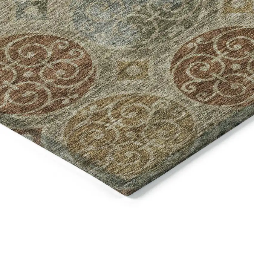 Taupe Green And Gold Trellis Washable Indoor Outdoor Area Rug Photo 4