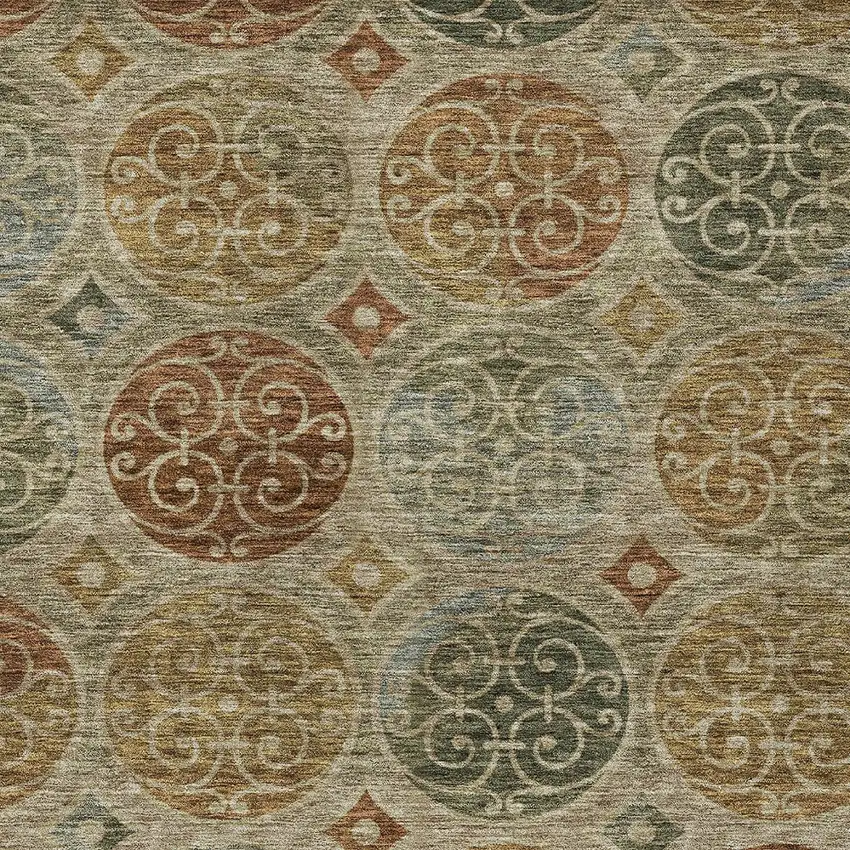 Taupe Green And Gold Trellis Washable Indoor Outdoor Area Rug Photo 5
