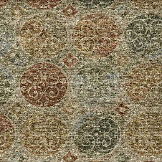 Taupe Green And Gold Trellis Washable Indoor Outdoor Area Rug Photo 5