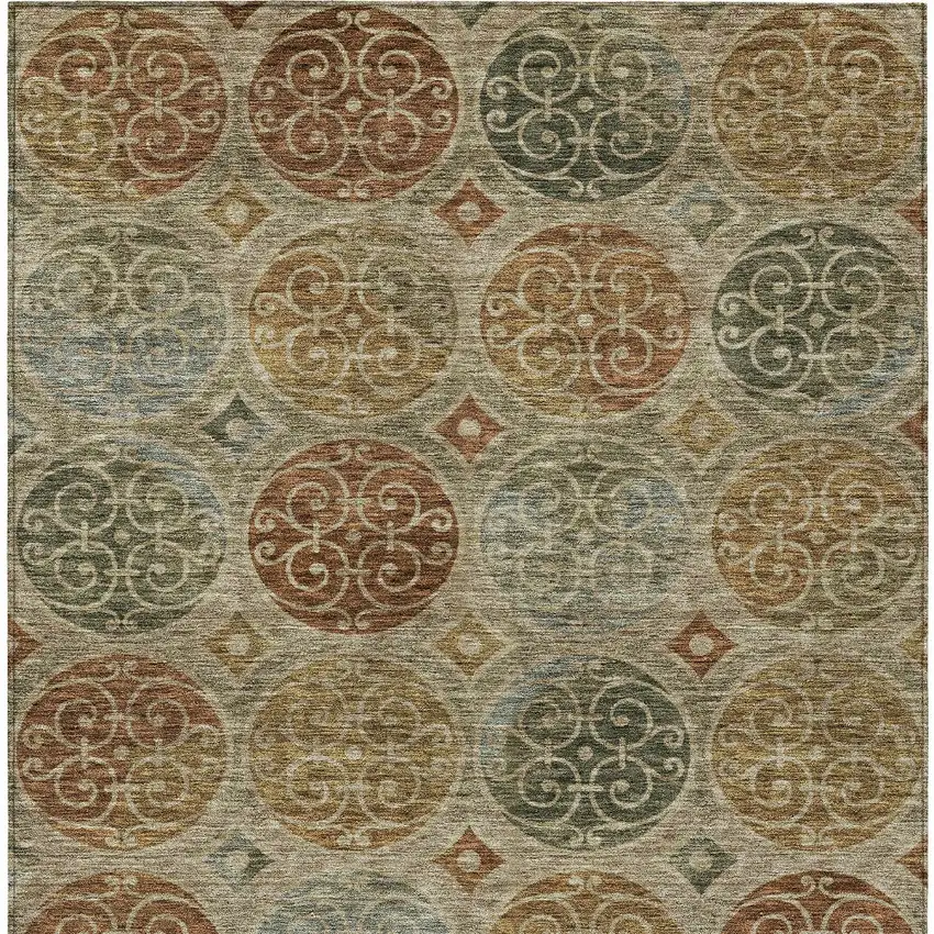 Taupe Green And Gold Trellis Washable Indoor Outdoor Area Rug Photo 7