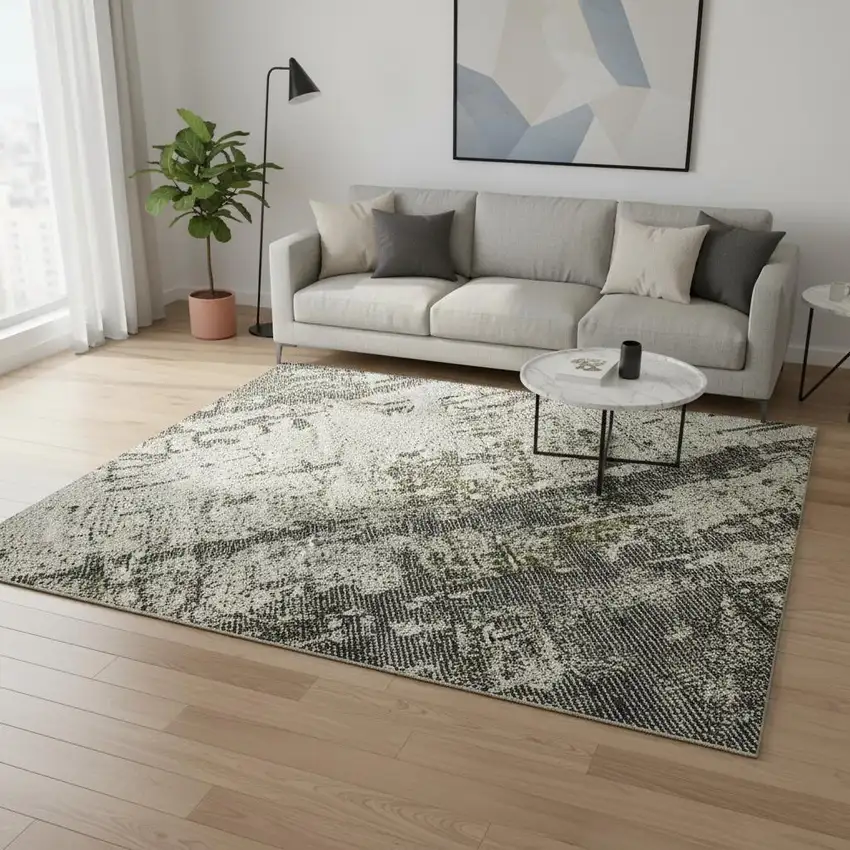 Taupe Green And Gray Abstract Washable Area Rug With UV Protection Photo 2