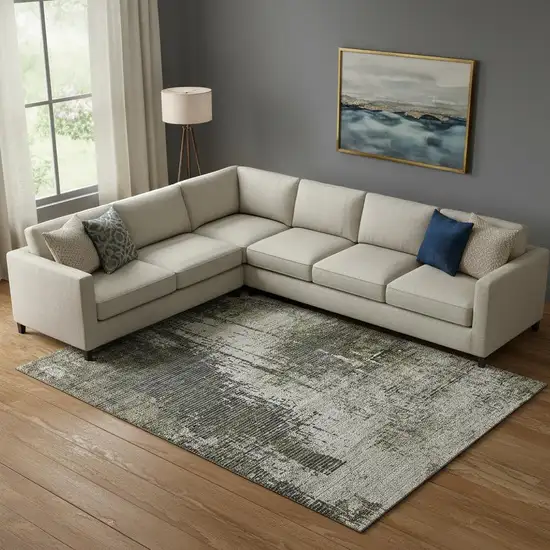 Taupe Green And Gray Abstract Washable Area Rug With UV Protection Photo 1