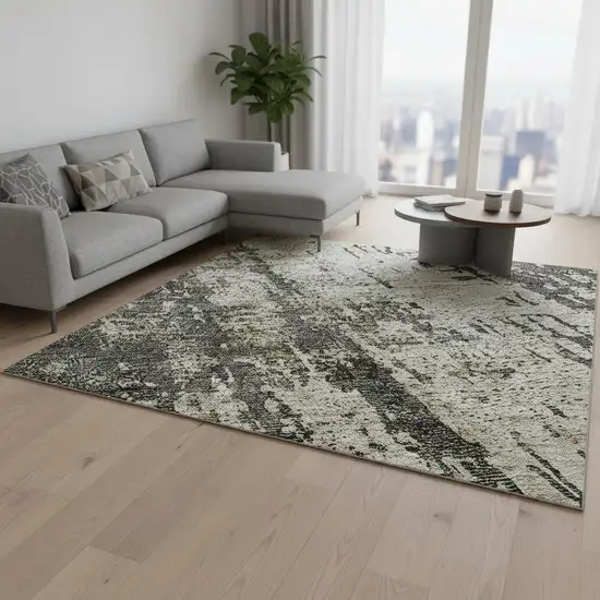 Taupe Green And Gray Abstract Washable Area Rug With UV Protection Photo 2