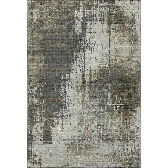 Taupe Green And Gray Abstract Washable Area Rug With UV Protection Photo 7