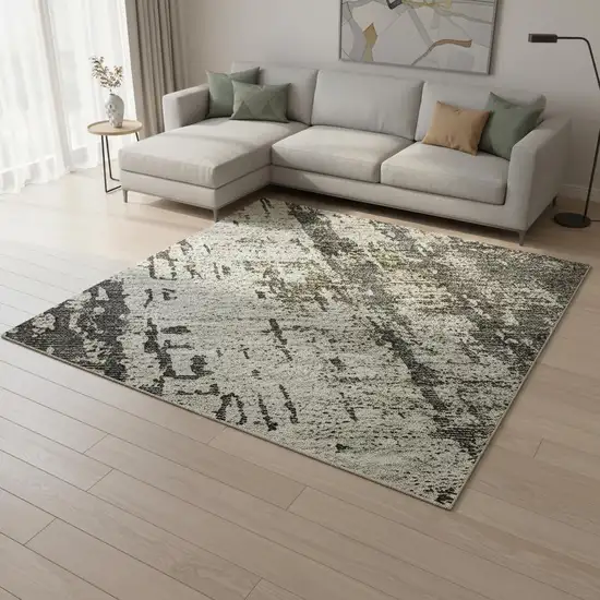 Taupe Green And Gray Abstract Washable Area Rug With UV Protection Photo 2