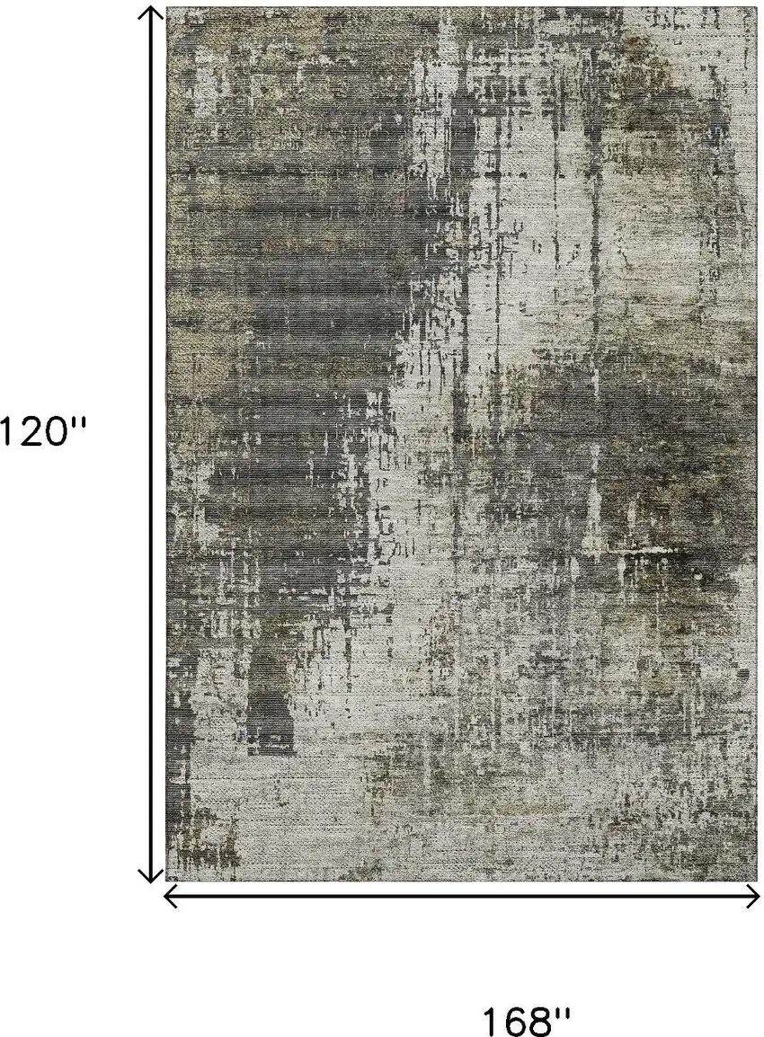Taupe Green And Gray Abstract Washable Area Rug With UV Protection Photo 3