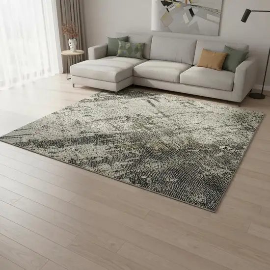 Taupe Green And Gray Abstract Washable Area Rug With UV Protection Photo 2