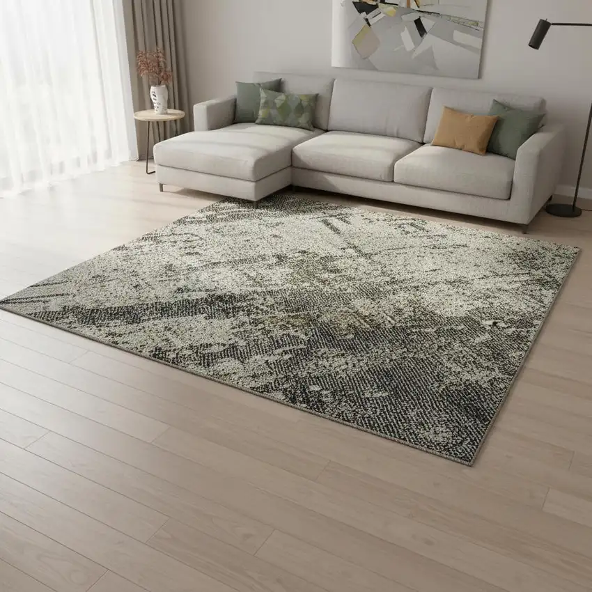 Taupe Green And Gray Abstract Washable Area Rug With UV Protection Photo 2