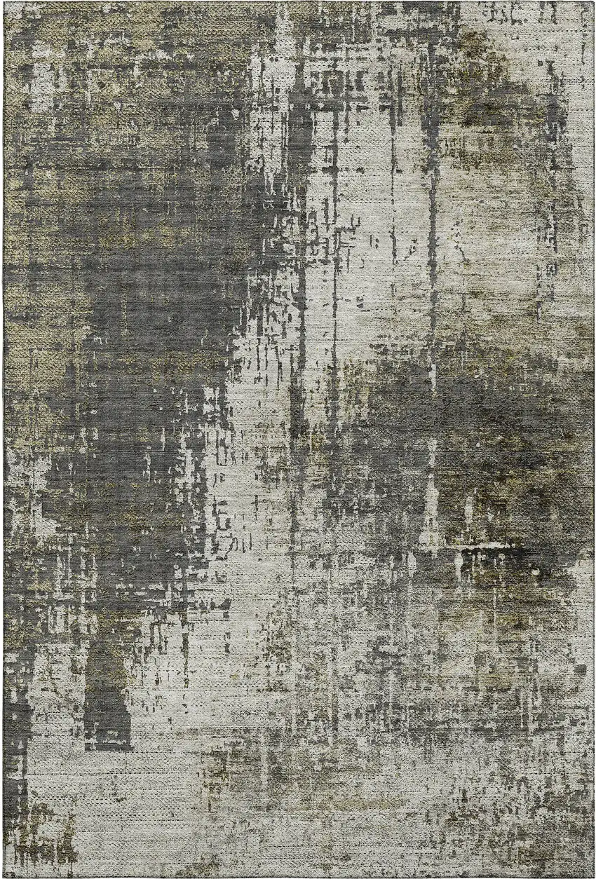 Taupe Green And Gray Abstract Washable Area Rug With UV Protection Photo 6