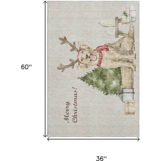 Taupe Green And Gray Animal Print Washable Area Rug With UV Protection Photo 3