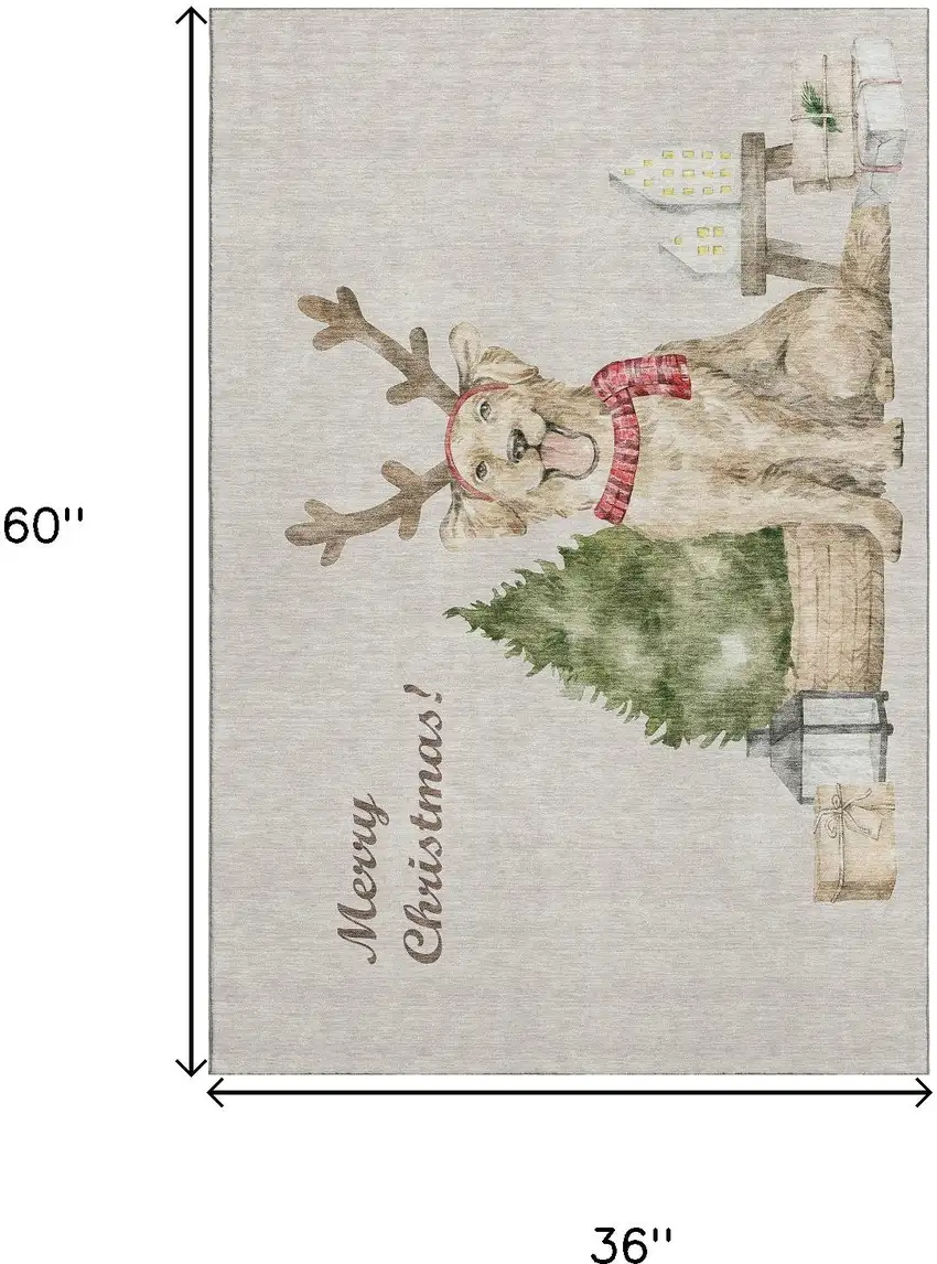 Taupe Green And Gray Animal Print Washable Area Rug With UV Protection Photo 3