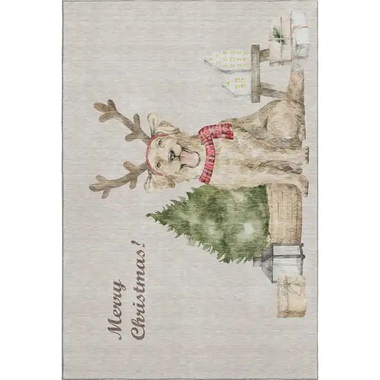 Taupe Green And Gray Animal Print Washable Area Rug With UV Protection Photo 2