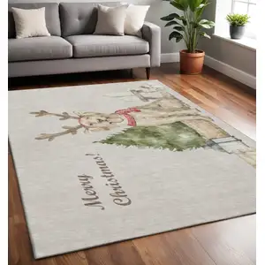 Photo of Taupe Green And Gray Animal Print Washable Area Rug With UV Protection