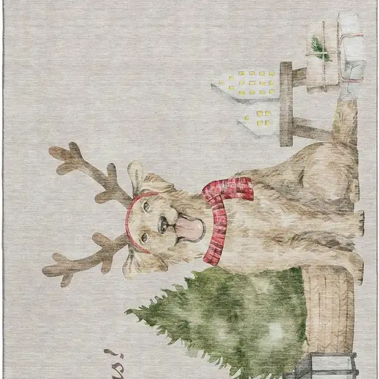 Taupe Green And Gray Animal Print Washable Area Rug With UV Protection Photo 5