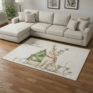 Photo of Taupe Green And Gray Animal Print Washable Area Rug With UV Protection