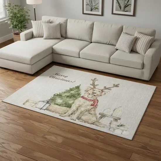 Taupe Green And Gray Animal Print Washable Area Rug With UV Protection Photo 1