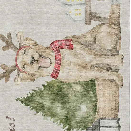 Taupe Green And Gray Animal Print Washable Area Rug With UV Protection Photo 4