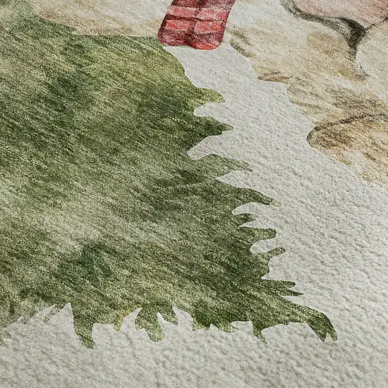 Taupe Green And Gray Animal Print Washable Area Rug With UV Protection Photo 6