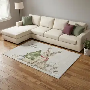 Photo of Taupe Green And Gray Animal Print Washable Area Rug With UV Protection