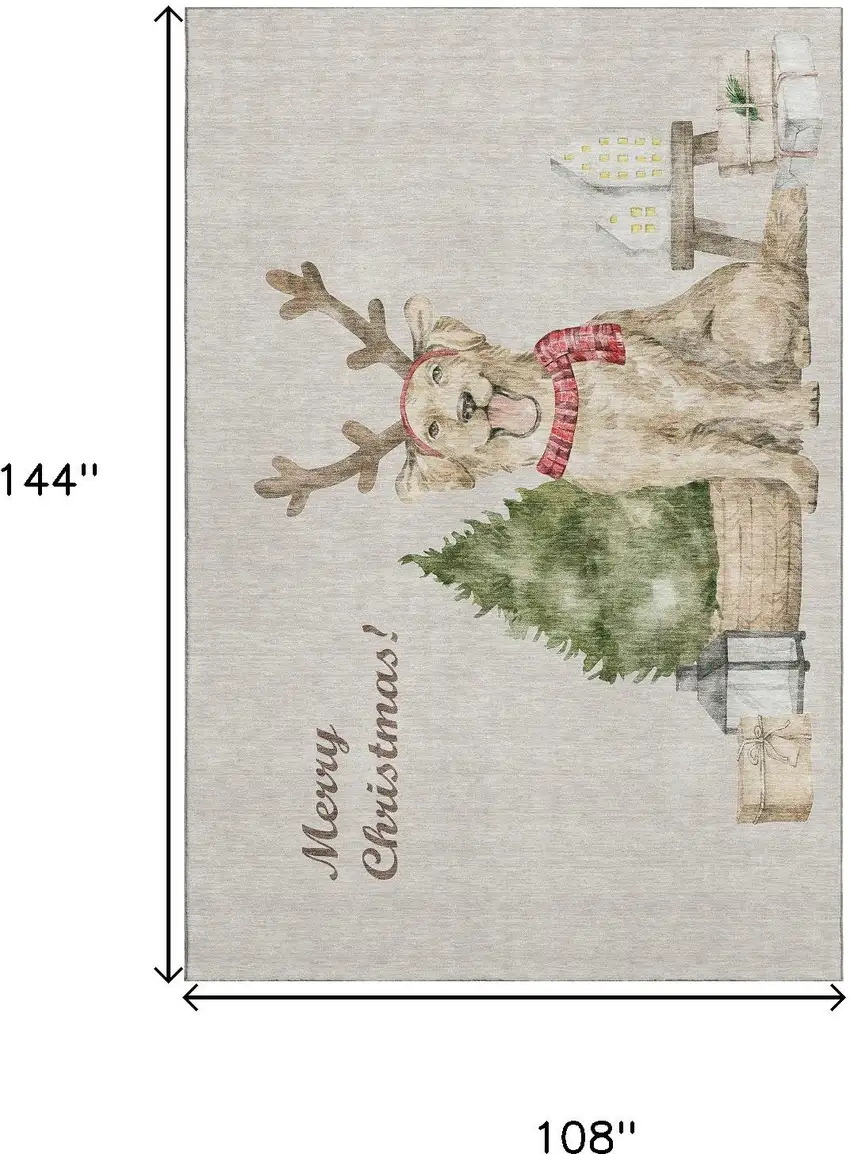 Taupe Green And Gray Animal Print Washable Area Rug With UV Protection Photo 3