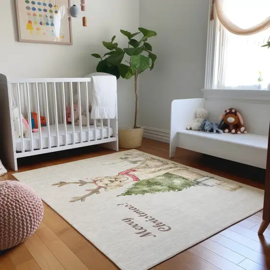 Taupe Green And Gray Animal Print Washable Area Rug With UV Protection Photo 5