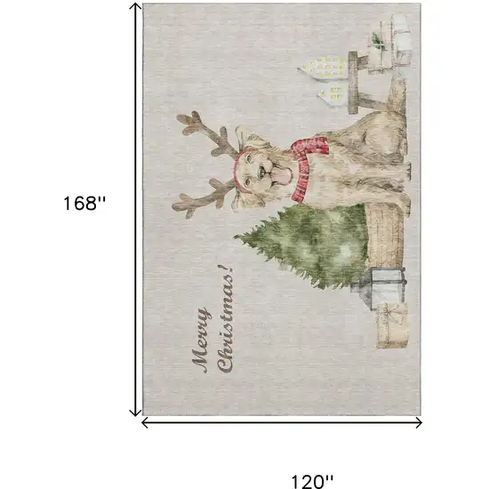 Taupe Green And Gray Animal Print Washable Area Rug With UV Protection Photo 3