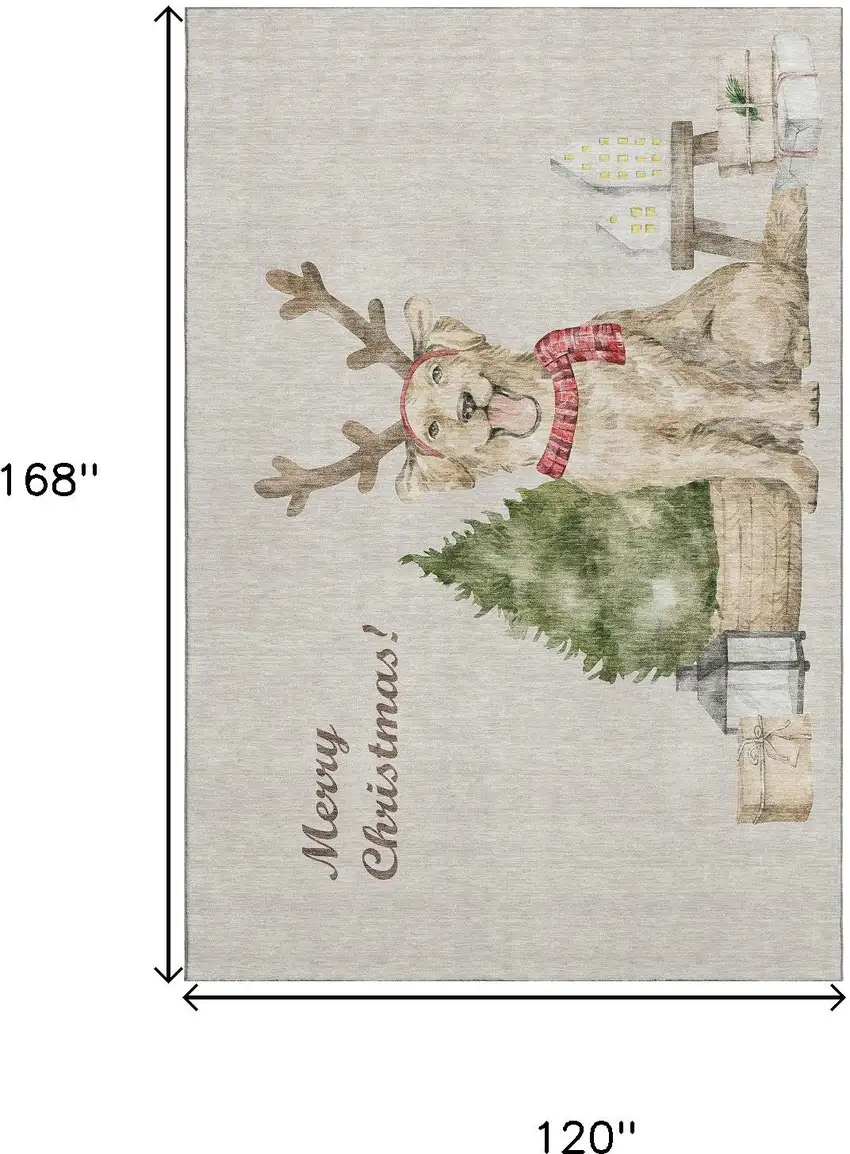 Taupe Green And Gray Animal Print Washable Area Rug With UV Protection Photo 3