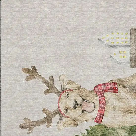 Taupe Green And Gray Animal Print Washable Area Rug With UV Protection Photo 4