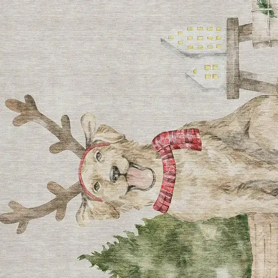 Taupe Green And Gray Animal Print Washable Area Rug With UV Protection Photo 7