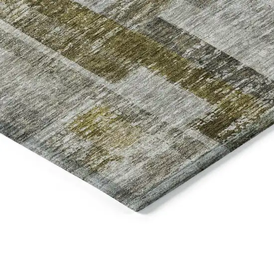 Taupe Green And Gray Striped Washable Indoor Outdoor Area Rug Photo 4