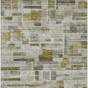 Photo of Taupe Green And Gray Striped Washable Indoor Outdoor Area Rug