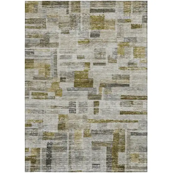 Taupe Green And Gray Striped Washable Indoor Outdoor Area Rug Photo 6