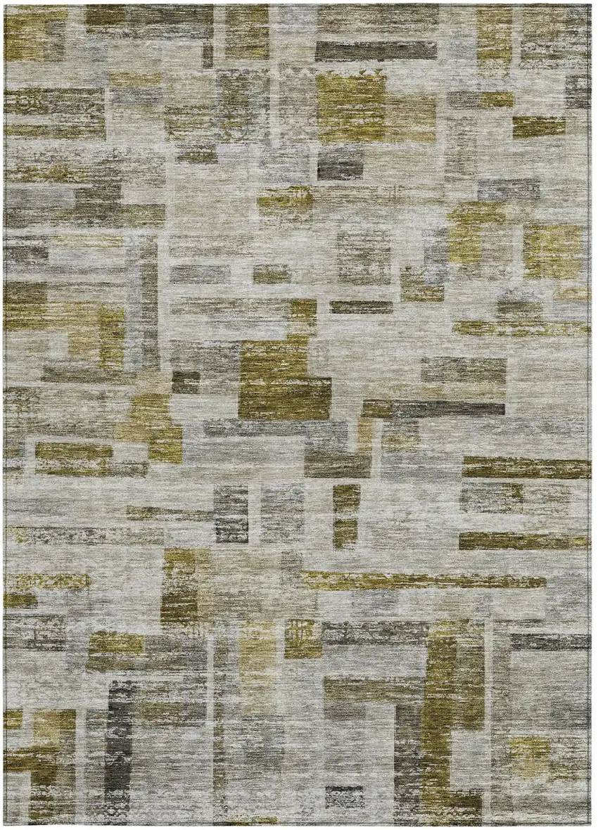 Taupe Green And Gray Striped Washable Indoor Outdoor Area Rug Photo 6