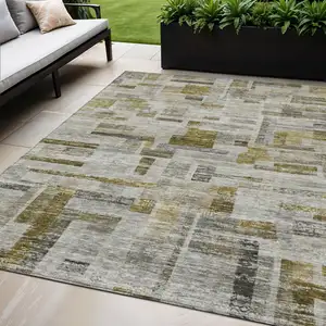 Photo of Taupe Green And Gray Striped Washable Indoor Outdoor Area Rug