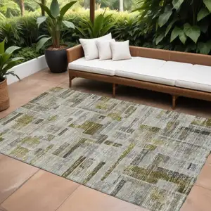 Photo of Taupe Green And Gray Striped Washable Indoor Outdoor Area Rug
