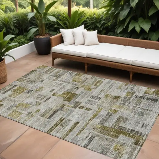 Taupe Green And Gray Striped Washable Indoor Outdoor Area Rug Photo 1