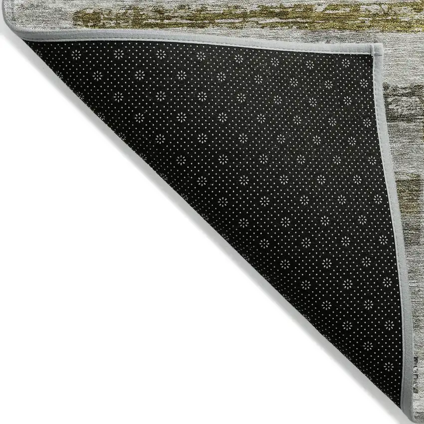 Taupe Green And Gray Striped Washable Indoor Outdoor Area Rug Photo 3