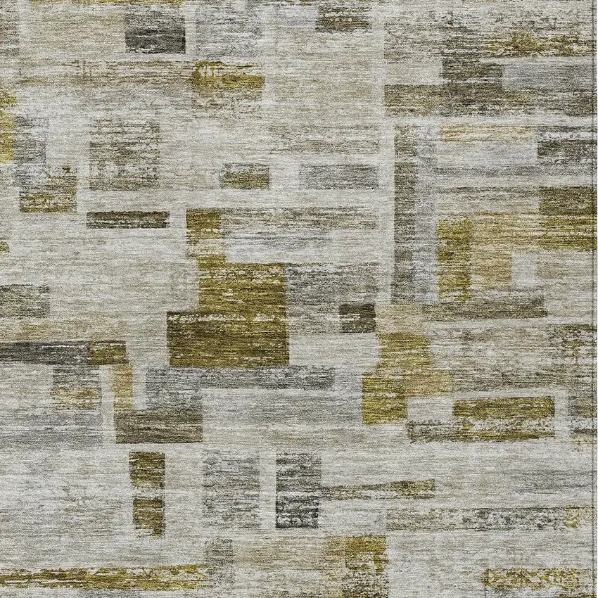 Taupe Green And Gray Striped Washable Indoor Outdoor Area Rug Photo 5