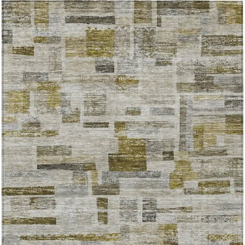 Taupe Green And Gray Striped Washable Indoor Outdoor Area Rug Photo 6