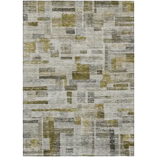 Taupe Green And Gray Striped Washable Indoor Outdoor Area Rug Photo 2