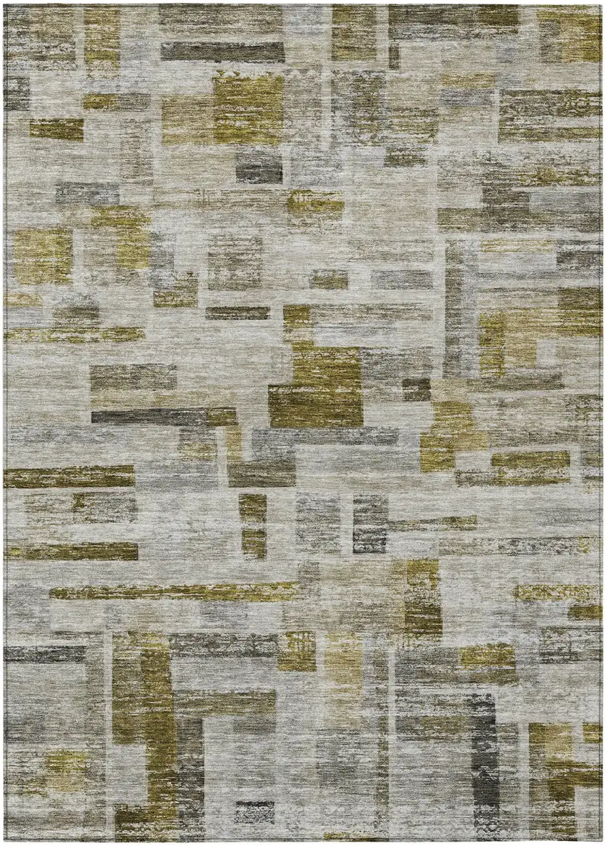 Taupe Green And Gray Striped Washable Indoor Outdoor Area Rug Photo 2