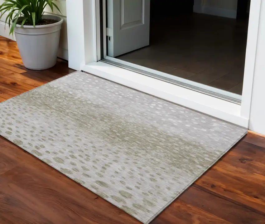 Taupe Green And Ivory Abstract Washable Indoor Outdoor Area Rug Photo 1