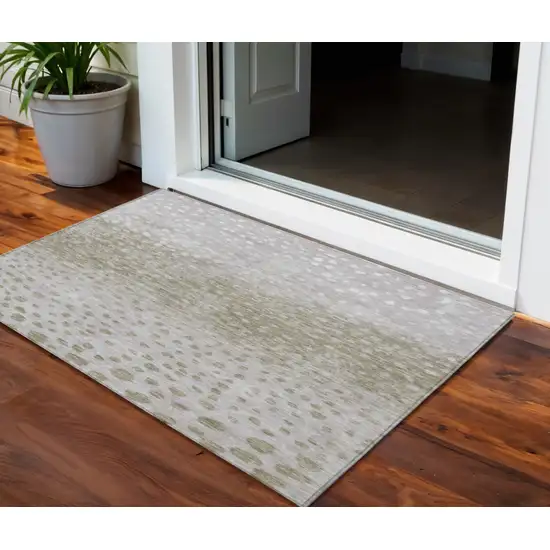 Taupe Green And Ivory Abstract Washable Indoor Outdoor Area Rug Photo 1