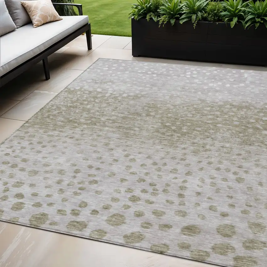 Taupe Green And Ivory Abstract Washable Indoor Outdoor Area Rug Photo 1
