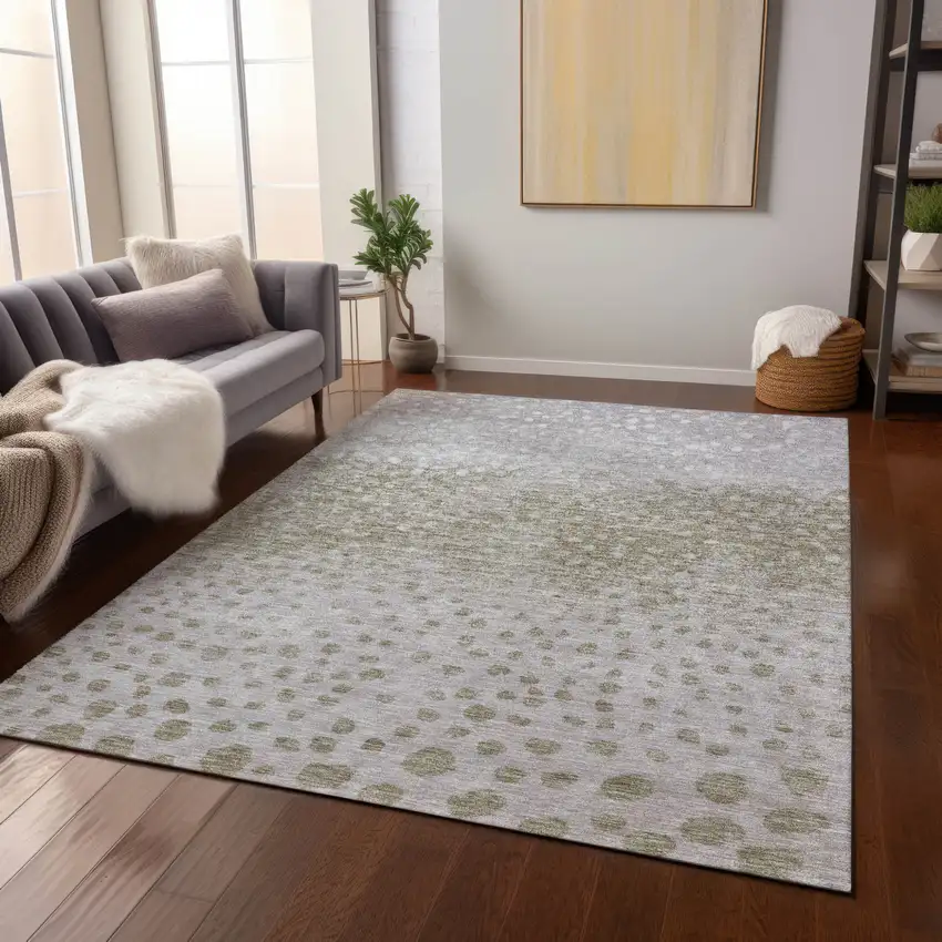 Taupe Green And Ivory Abstract Washable Indoor Outdoor Area Rug Photo 9