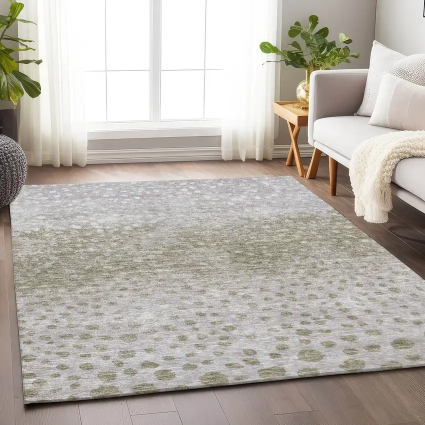 Taupe Green And Ivory Abstract Washable Indoor Outdoor Area Rug Photo 8